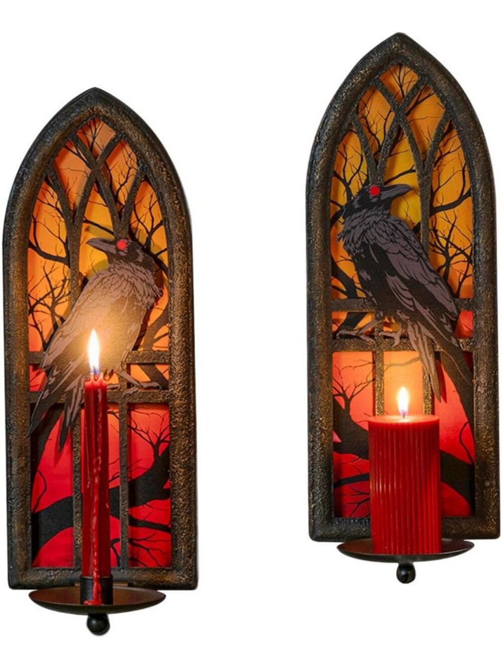 Gothic Wall Candle Sconces Set of 2 - Wrought Iron Candelabra Holders for Taper